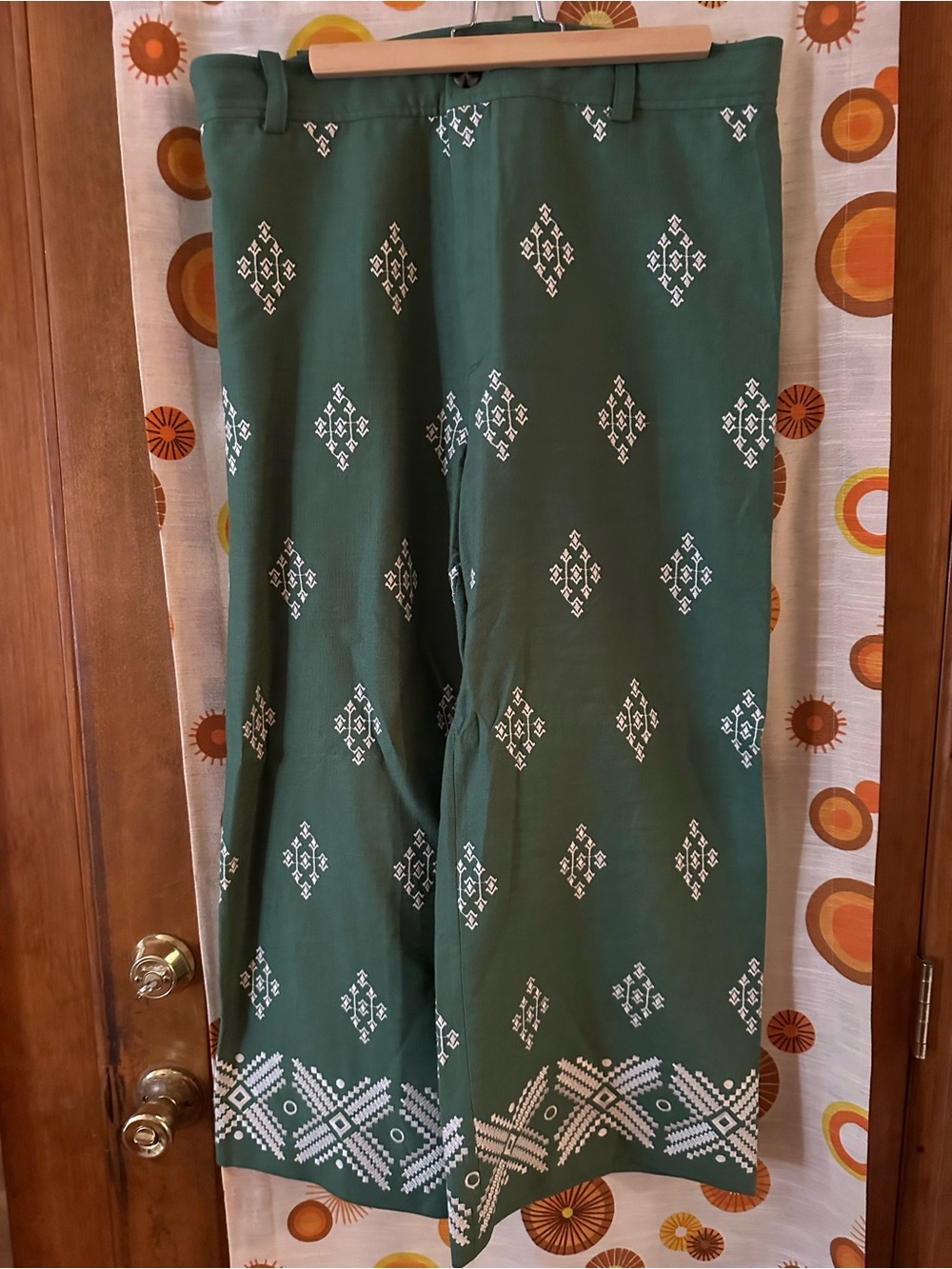 Zara Green Wide-Leg Printed Pants